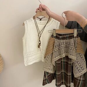 Plaid Skirt and Knit Top Set